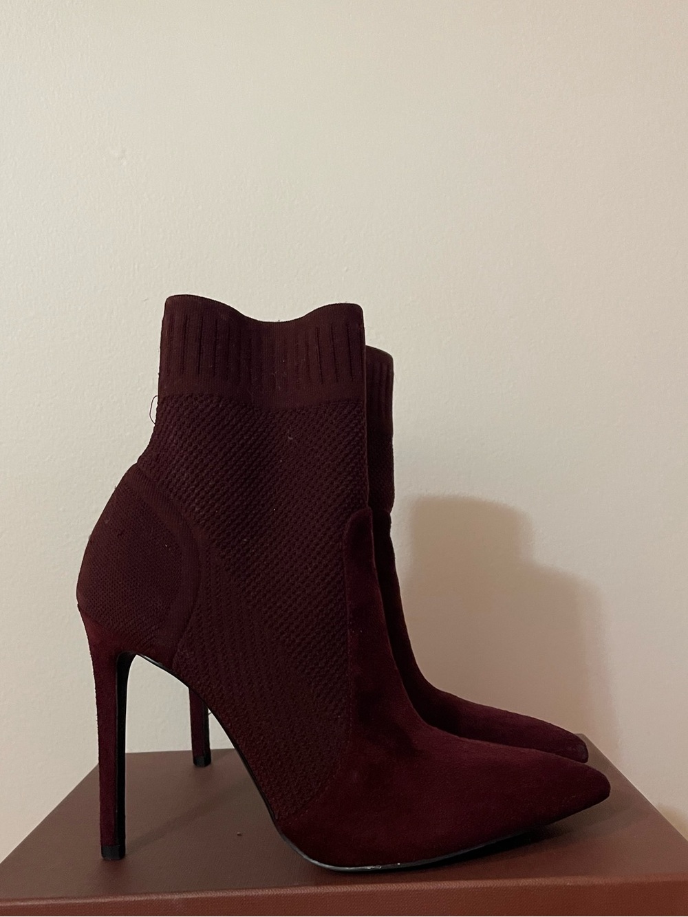 Women's Burgundy Pointed Toe Sock Booties